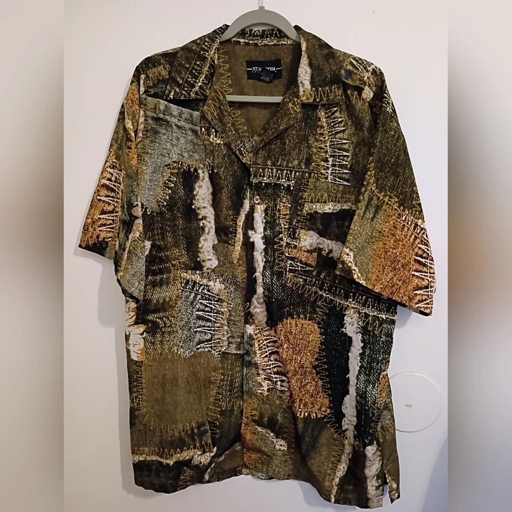 VTG‎ Stardom Men's Patchwork Baggy Suit in Green and Brown Sz L